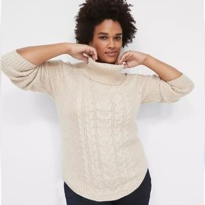 Lane Bryant Size 22/24 Cream Colored Cowlneck Turtleneck Cable Sweater